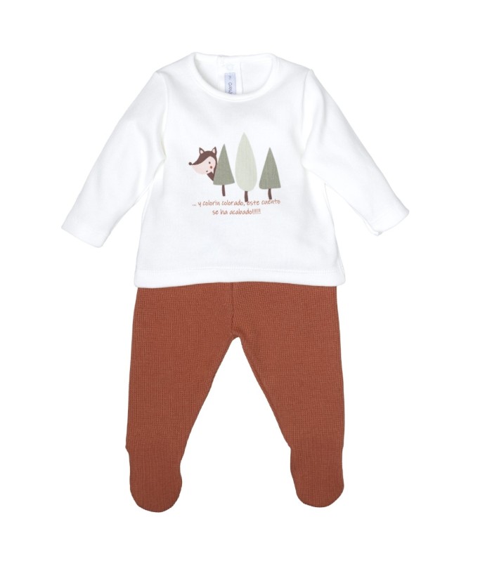 Conjunto bebé terracota algodón polaina punto canalé sudadera ilustración infantil estilo minimalista en fondo blanco