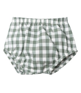 Pololo bebé verde vichy algodón cintura elástica diseño clásico cómodo y ligero en fondo blanco