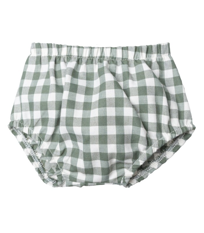Pololo bebé verde vichy algodón cintura elástica diseño clásico cómodo y ligero en fondo blanco