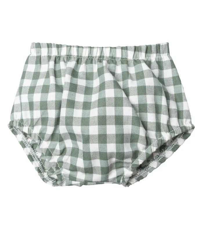 Pololo bebé verde vichy algodón cintura elástica diseño clásico cómodo y ligero en fondo blanco