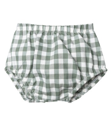 Pololo bebé verde vichy algodón cintura elástica diseño clásico cómodo y ligero en fondo blanco