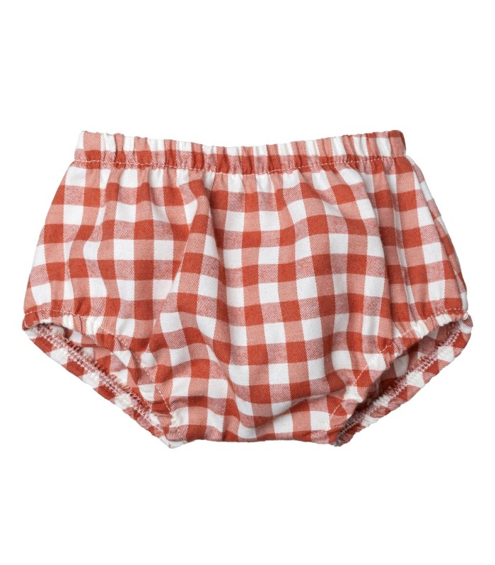 Pololo bebé terracota vichy algodón cintura elástica diseño cálido cómodo clásico invierno en fondo blanco