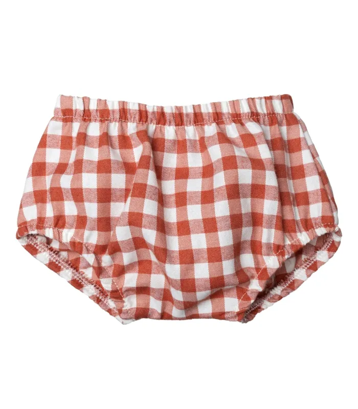 Pololo bebé terracota vichy algodón cintura elástica diseño cálido cómodo clásico invierno en fondo blanco