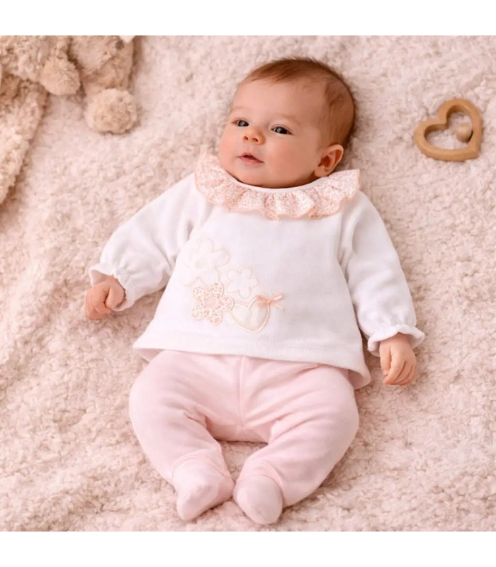 bebé con Conjunto Polaina bebé nude algodón con cuello bordado detalle delicado primera puesta invierno