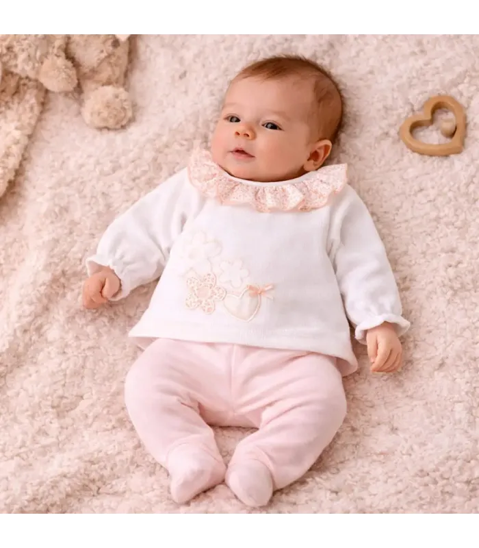bebé con Conjunto Polaina bebé nude algodón con cuello bordado detalle delicado primera puesta invierno