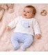 bebé con Conjunto Polaina bebé azul cielo algodón con cuello bordado detalle delicado primera puesta invierno