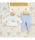 Conjunto Polaina bebé azul cielo algodón con cuello bordado detalle delicado primera puesta invierno