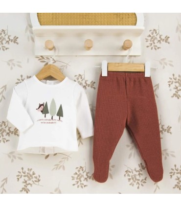 Conjunto bebé terracota algodón polaina punto canalé sudadera ilustración infantil estilo minimalista