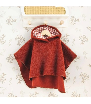 Capa bebé terracota capucha tejido suave interior vichy prenda abrigo infantil cómoda invierno