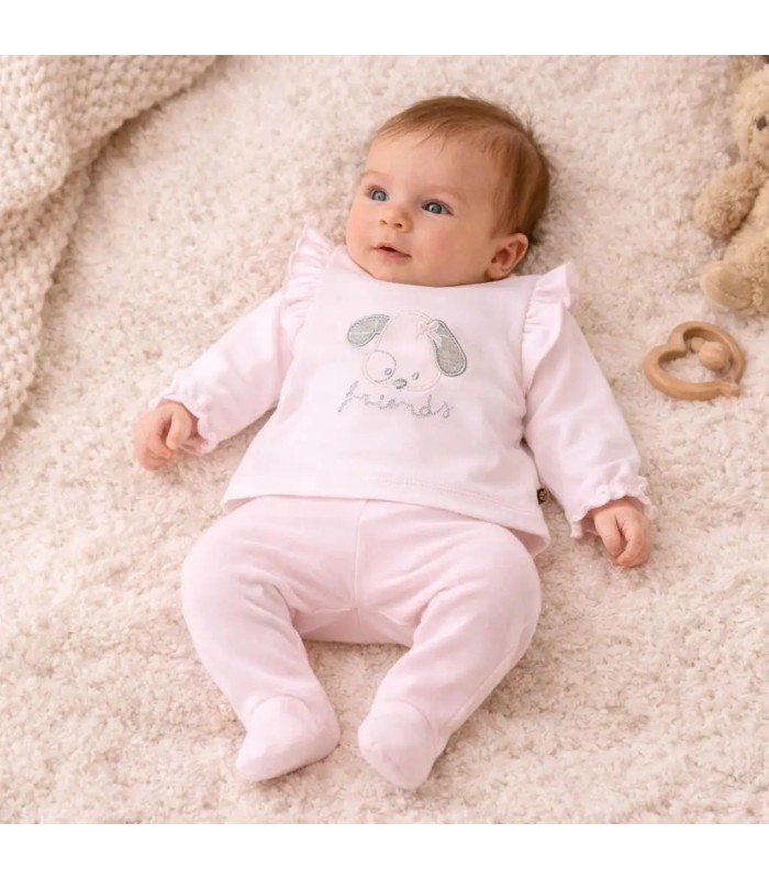 bebé con Conjunto Polaina bebé rosa algodón elástico suave dibujo central invierno detalle tejido