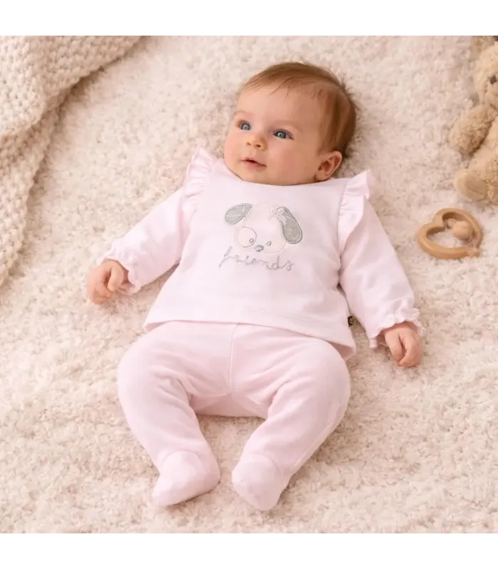 bebé con Conjunto Polaina bebé rosa algodón elástico suave dibujo central invierno detalle tejido