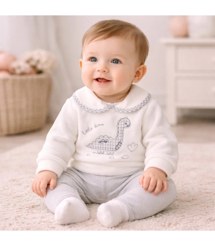bebé con Conjunto Polaina bebé gris cuello dibujo dinosaurio suave invierno
