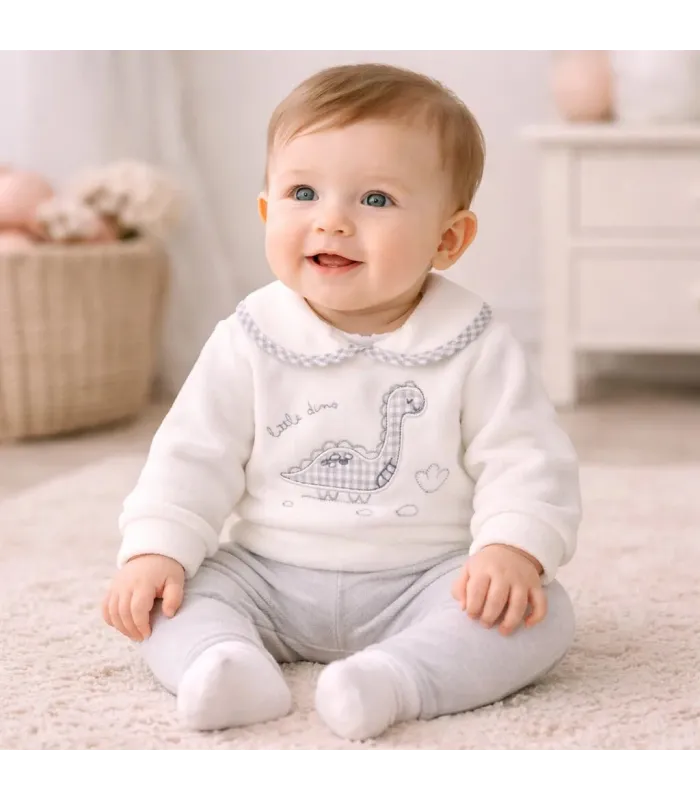 bebé con Conjunto Polaina bebé gris cuello dibujo dinosaurio suave invierno