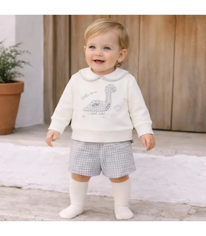 bebé Conjunto pololo bebé gris vichy algodón elastano cuello bebé bordado textura suave