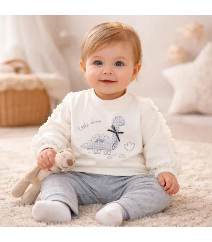 bebé con Conjunto sport niña gris algodón elastano sudadera volante pantalón textura suave