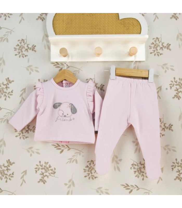 Conjunto Polaina bebé rosa algodón elástico suave dibujo central invierno detalle tejido