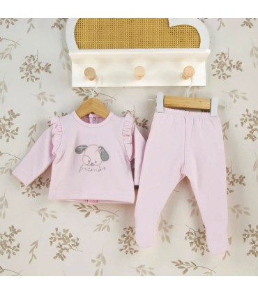 Conjunto Polaina bebé rosa algodón elástico suave dibujo central invierno detalle tejido