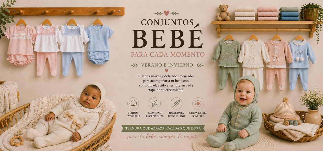 Conjuntos para bebé de algodón y punto de estilo clásico español