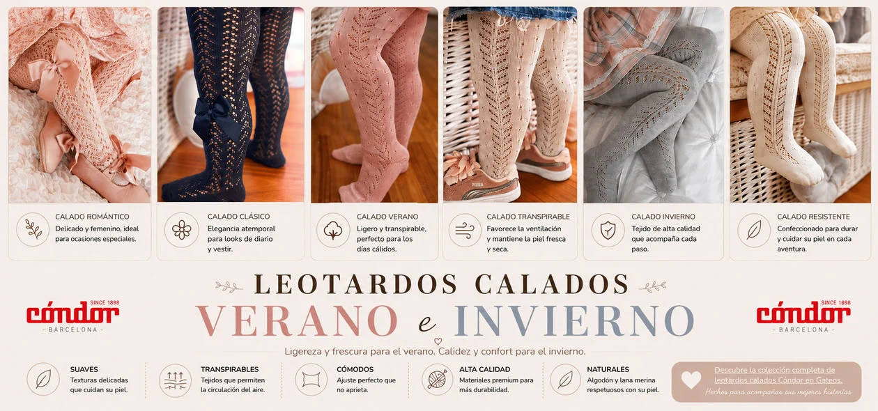 Leotardos Cóndor calados para bebé y niña | Gateos