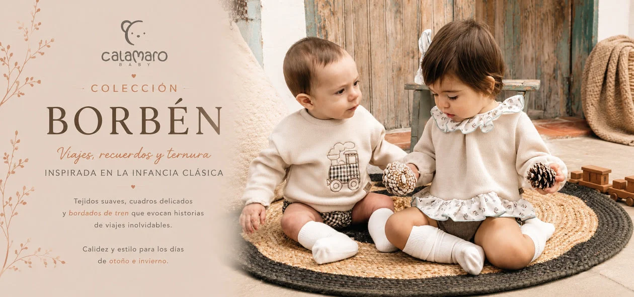 Colección Borbén de Calamaro para bebé y niño con punto cálido y bordados de tren