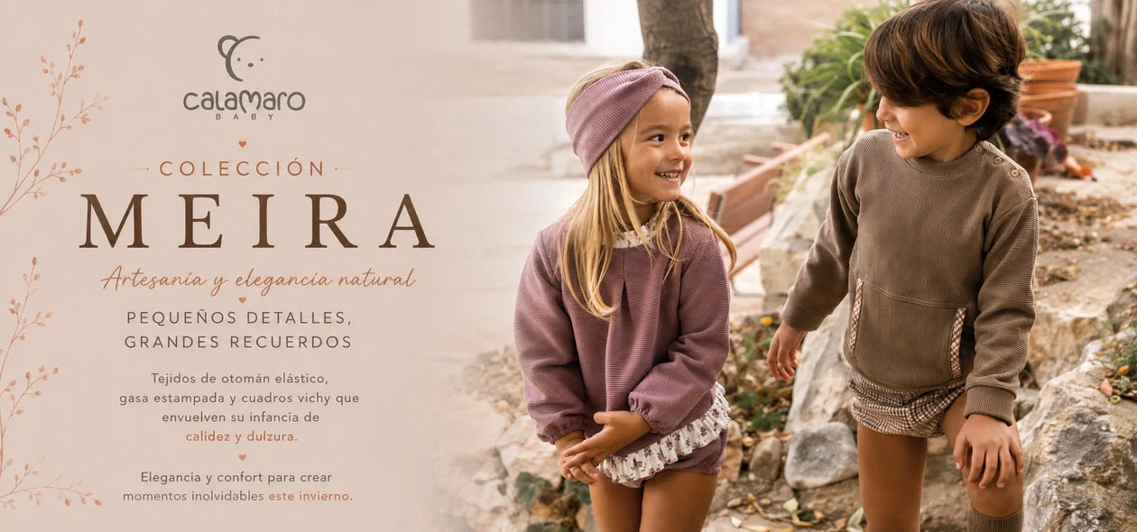Colección Meira de Calamaro para bebé inspirada en la elegancia artesanal