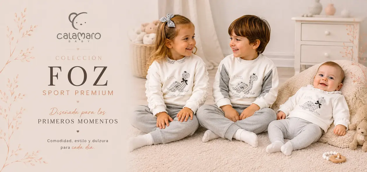 Colección Foz de Calamaro para recién nacido con cuadros vichy y dinosaurio bordado