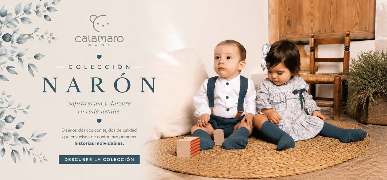 Colección Narón de Calamaro con moda infantil elegante en tonos azul petróleo y blanco