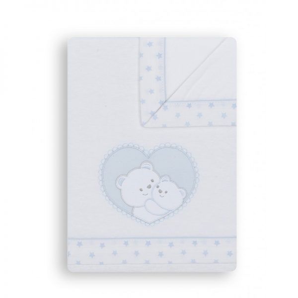 Sabanas para Cochecito de Osos en tejido Franela de color Blanco-Celeste.