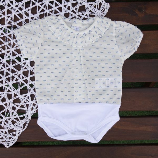 Body Camisa M.Corta Plumeti Bicolor Celeste