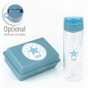 Pack Botella + Cajita Porta Alimentos Estrella Azul personalizadas