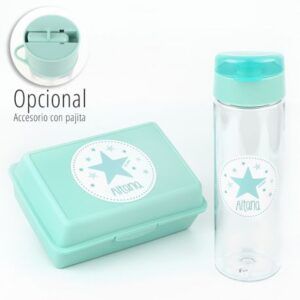 Pack Botella + Cajita Porta Alimentos Estrella Menta personalizadas