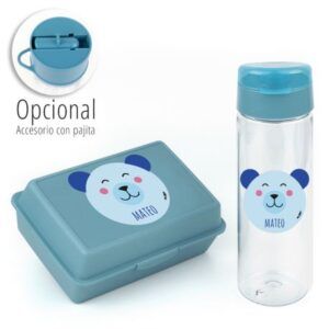 Pack Botella + Cajita Porta Alimentos Oso Azul personalizadas