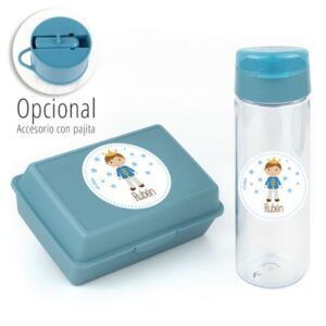 Pack Botella + Cajita Porta Alimentos Príncipe Azul personalizada