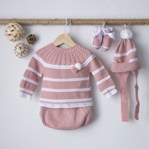 Conjunto 4 Piezas Lana con Ranita Rayas Maquillaje
