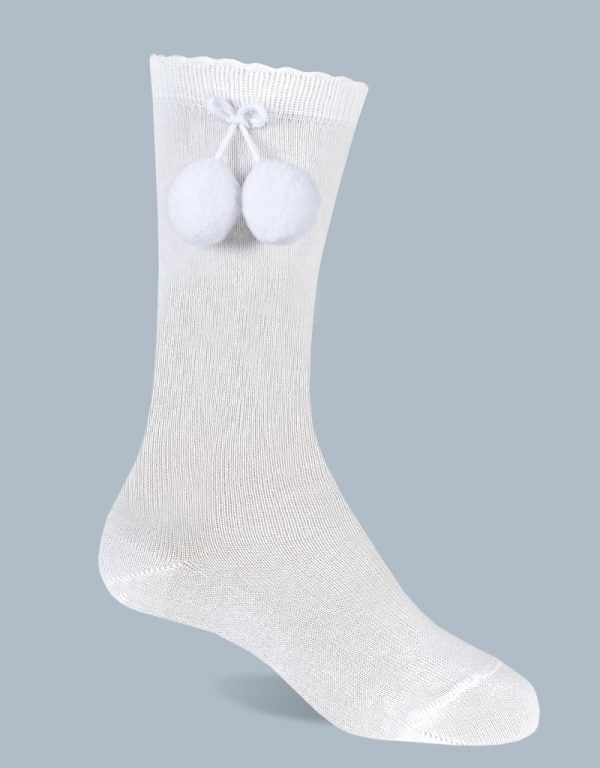 Calcetines Altos Borlas Blanco