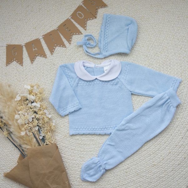 Conjunto Bebé 3 Piezas Hilo Celeste