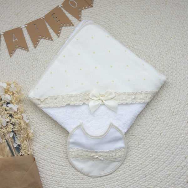 Capa de baño y Babero Estrellas Crudo