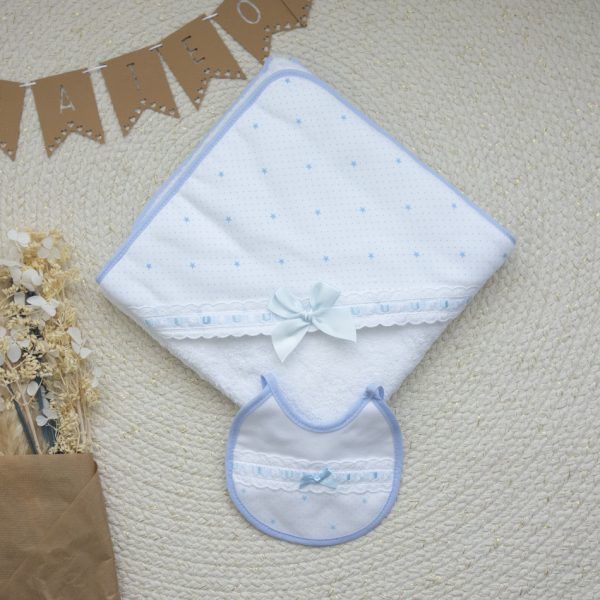Capa de baño y Babero Estrellas Celeste