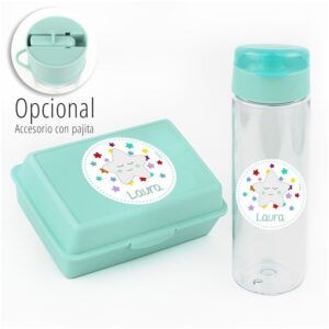 Pack Botella + Cajita Porta Alimentos Estrella Menta personalizadas