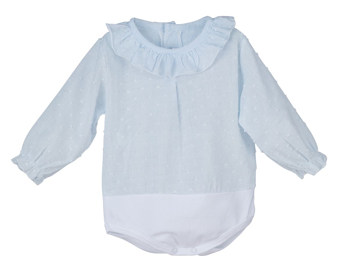Body Manga Larga Camisa Plumeti Celeste