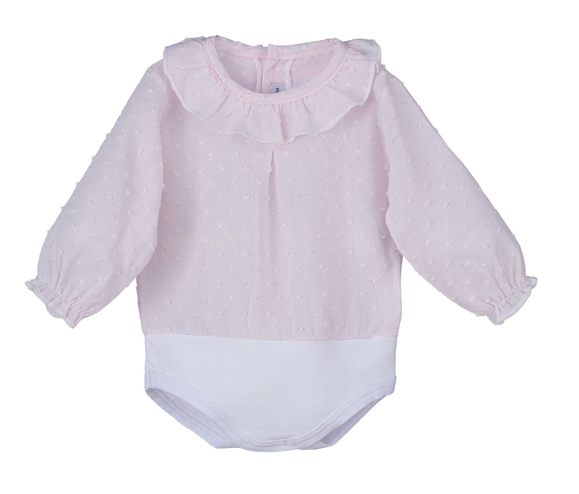 Body Manga Larga Camisa Plumeti Rosa