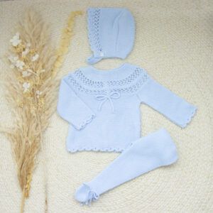 Conjunto 3 Piezas Hilo Calado Juno Celeste