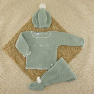 Conjunto 3 Piezas Lana Bodoques Verde empolvado