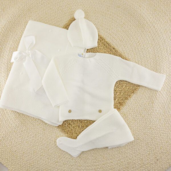Conjunto 3 Piezas Lana Punto de Arroz Blanco - Imagen 2