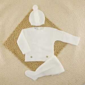 Conjunto 3 Piezas Lana Punto de Arroz Blanco