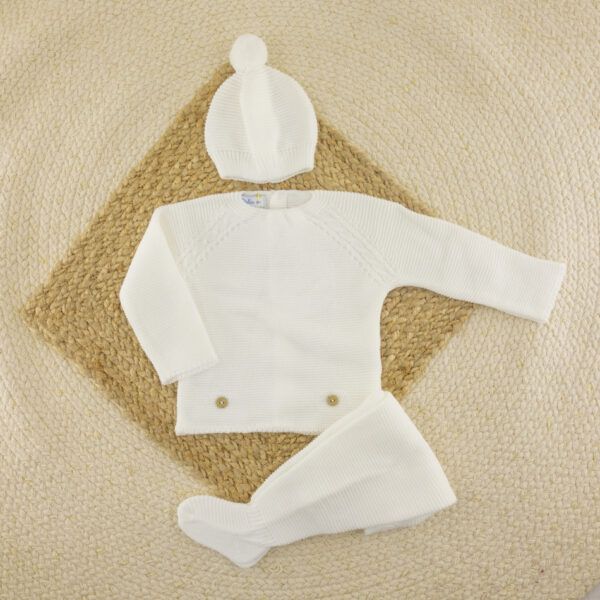 Conjunto 3 Piezas Lana Punto de Arroz Blanco