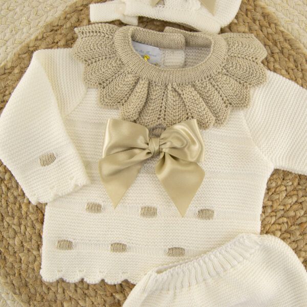 Conjunto Cubrepañal Lana Camelia Crudo - Imagen 2