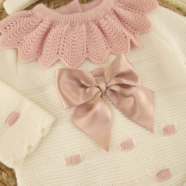 Conjunto Cubrepañal Lana Camelia Rosa Palo - Imagen 2