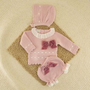 Conjunto Cubrepañal Lana Mimosa Rosa Palo