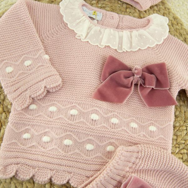 Conjunto Cubrepañal Lana Mimosa Rosa Palo - Imagen 2